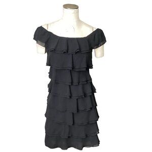 White House Black Market Flapper Style Chiffon Tiered Dress Sz 0 Black #220A